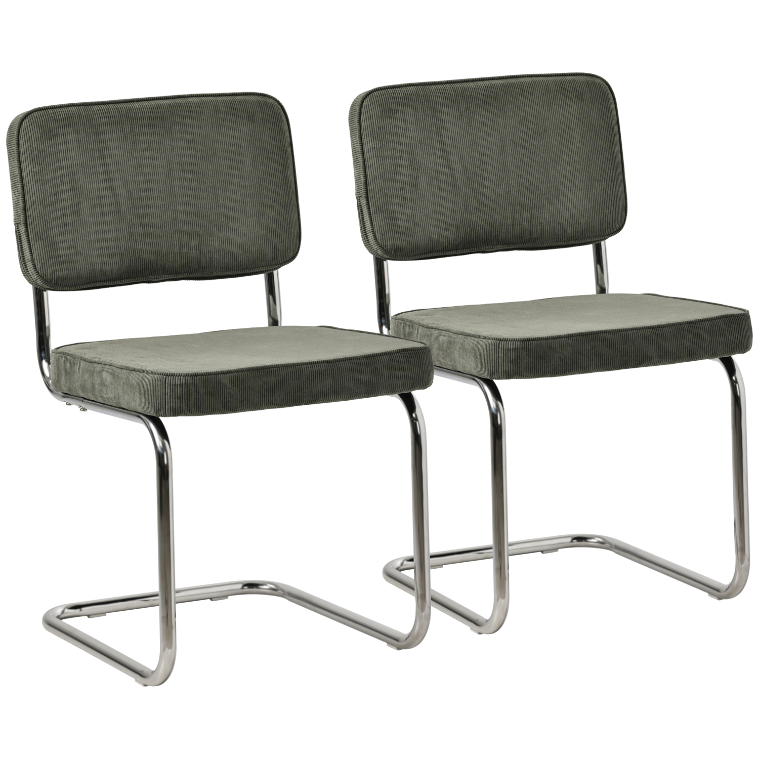 Happy Garden - Lot De 2 Chaises Cantilever En Velours Côtelé Vert Kaki