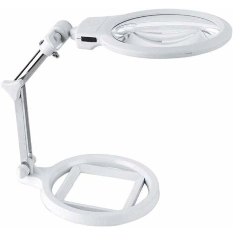 Loupe de table sur pied réglable en métal, lentille 130 mm, grossissement 2,5x et 5x, 2 LED