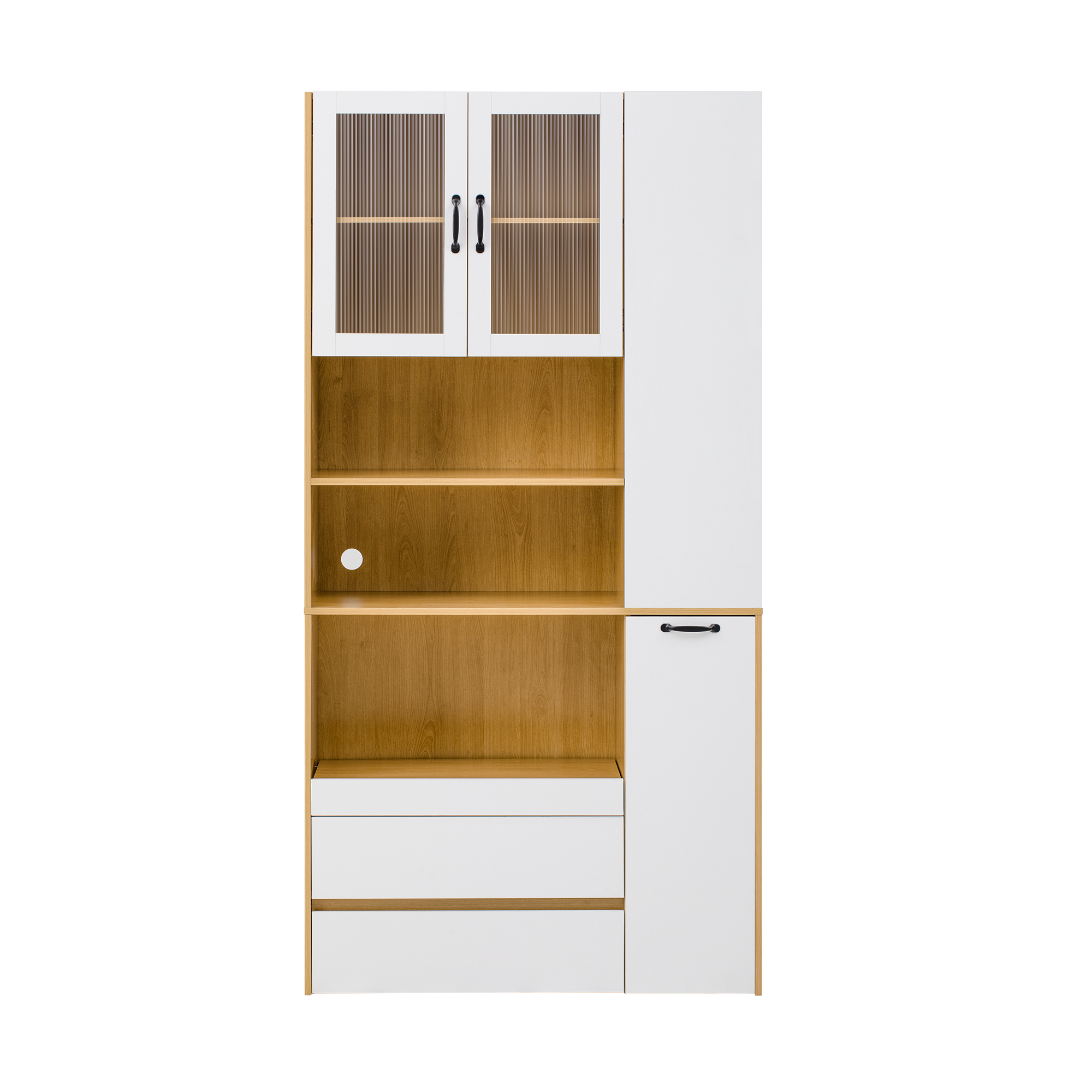 Stilvora Küchenbuffet Mit 2 Schubladen, Verstellbaren Einlegeböden Und Offenen Fächern, Aus Mdf, Weiß Und Natur, 100×40×200 Cm