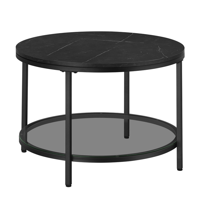 Vasagle – Table Basse Fixe Noir Marbré – Verre Trempé Et Acier