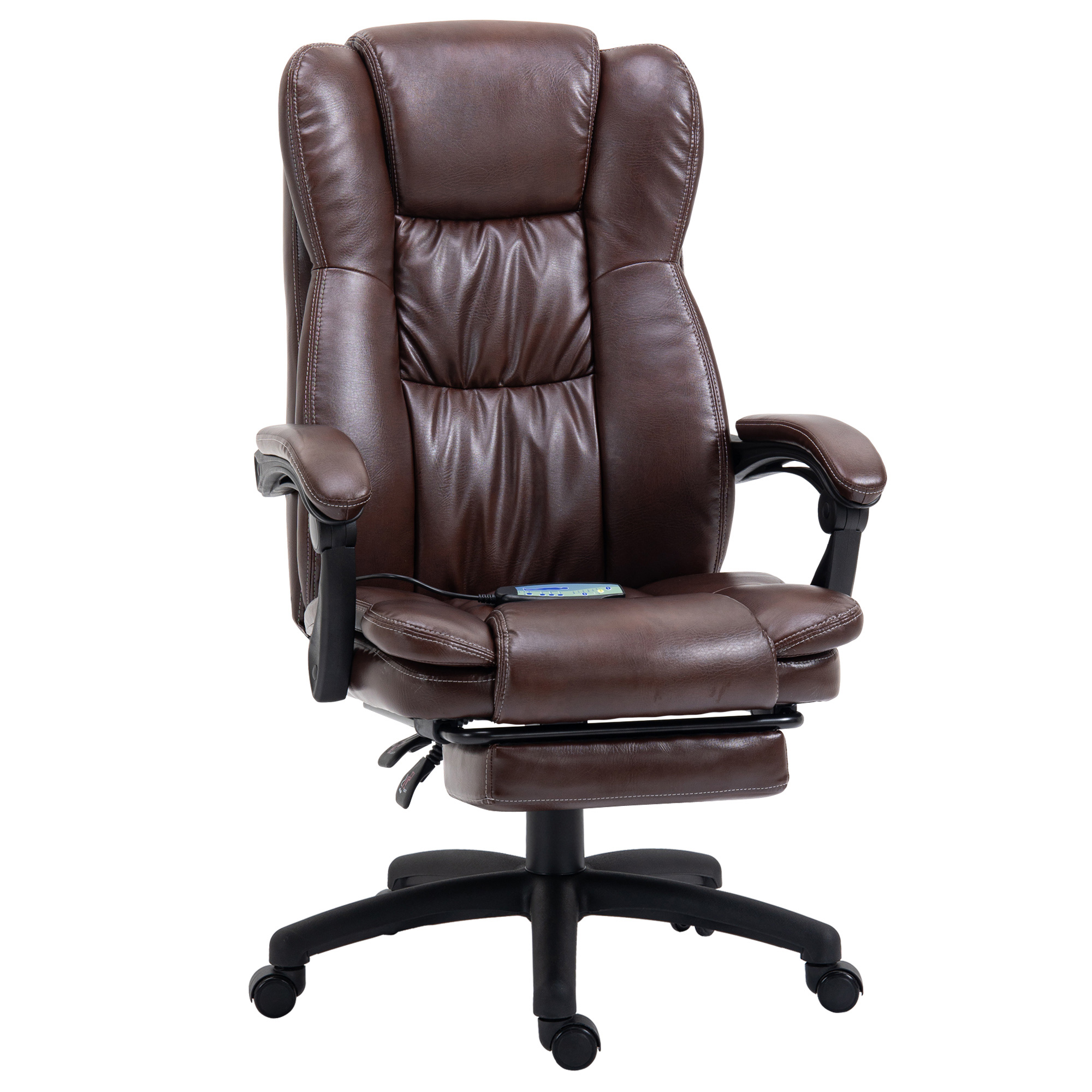 Vinsetto - Bürostuhl Mit Massagefunktion, Ergonomisch Schreibtischstuhl Mit Liegefunktion, Höhenverstellbar Chefsessel Mit Drehfunktion, Fußstütze, Fernbedienung, Kunstleder, Braun
