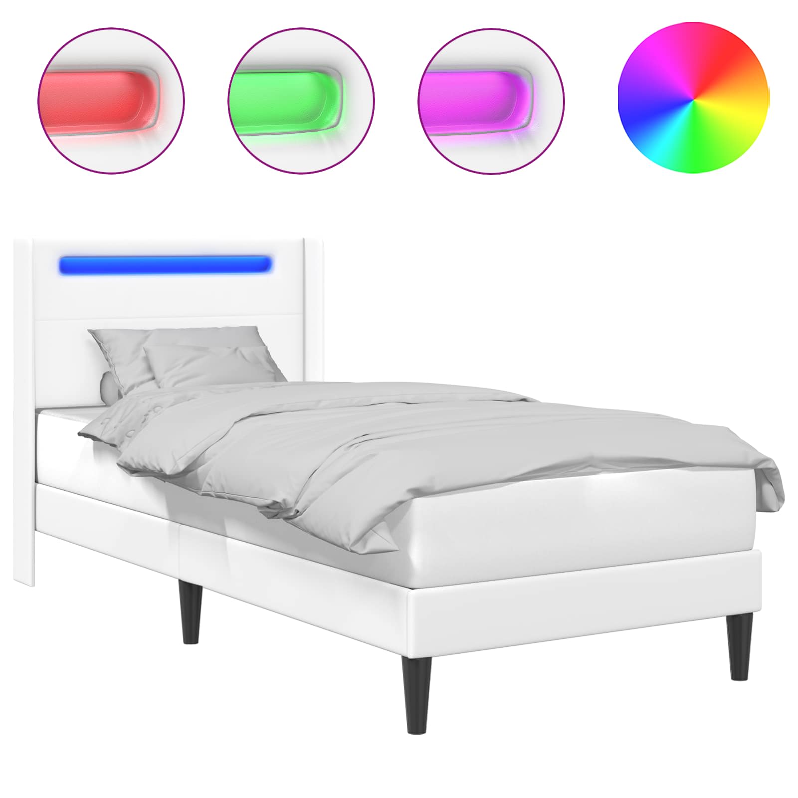 Bed Frame With Led Strip Lights White 100 X 200 Cm Faux Leather Vidaxl