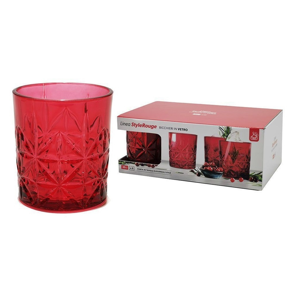 Trade Shop Traesio Rot Trade Shop - Set 6 Pz Bicchieri In Vetro From Whisky Color Rosso Capacity 35Cl Stile Elegante