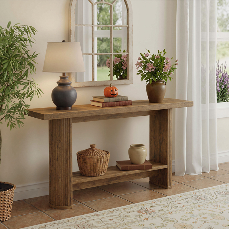 Table Console Rectangulaire En Bois 140 X 30 X 80 Cm – Plateau Renforcé 4 Cm – Base Géométrique Élégante – Assemblage Facile En 20 Min