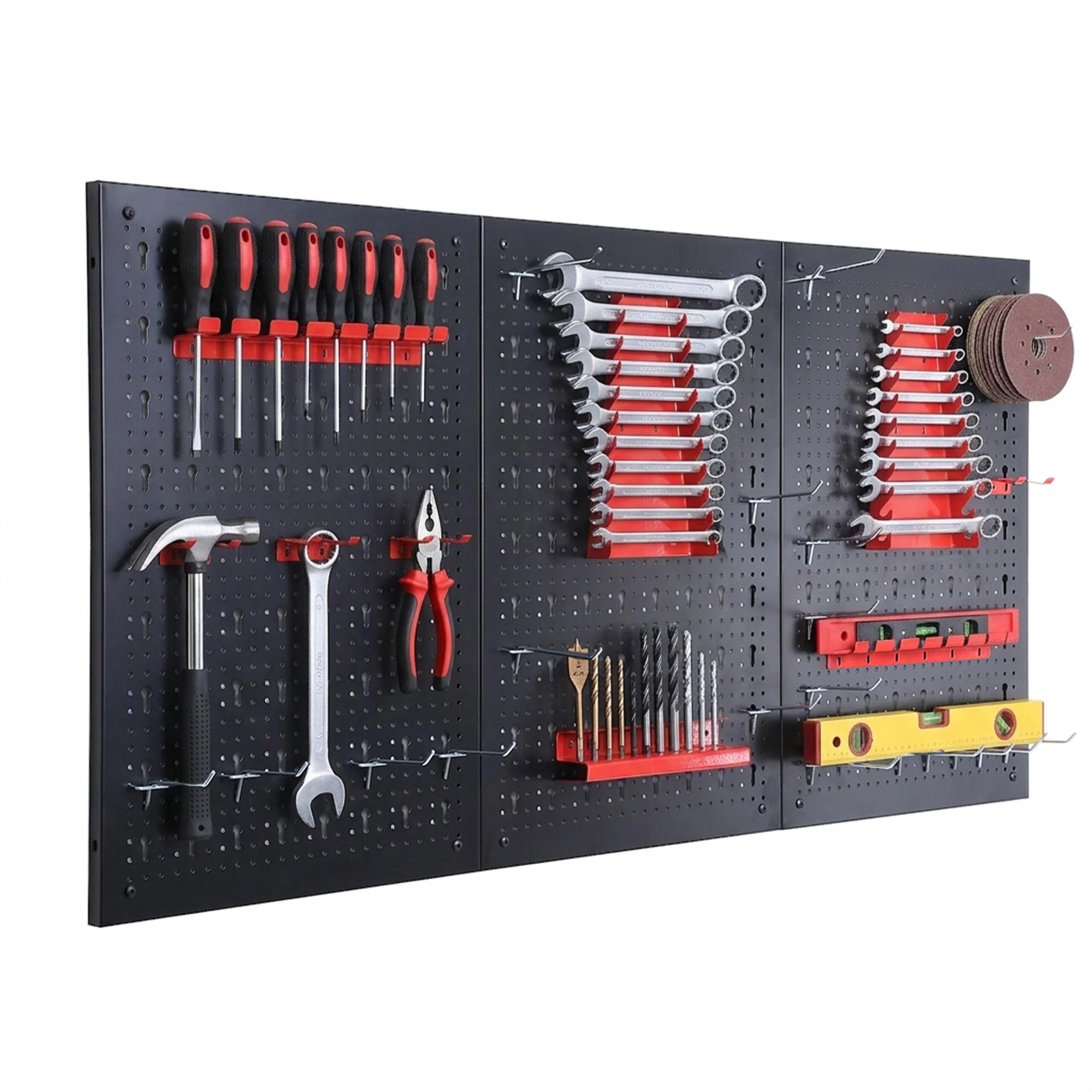 Organisateur d'outils mural en acier avec crochets, panneau perforé, noir, AQUAFORGE