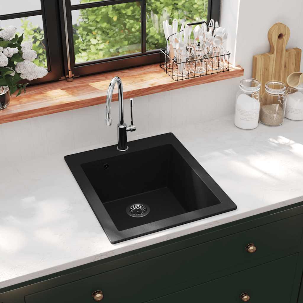 Overmount Kitchen Sink Single Basin Granite Black Vidaxl