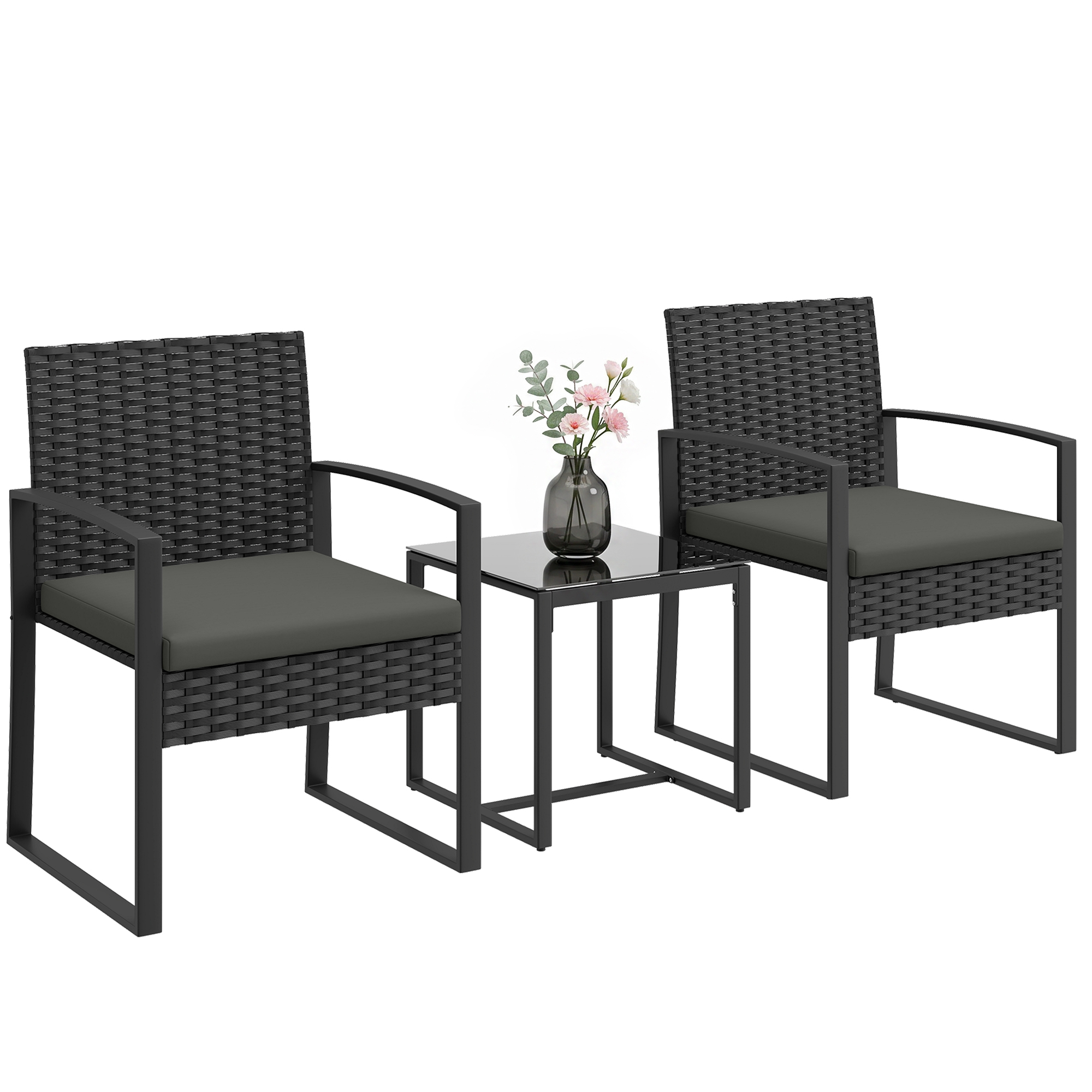 Outsunny – Salon De Jardin Extérieur 2 Places – Table Bistro 40x40cm En
