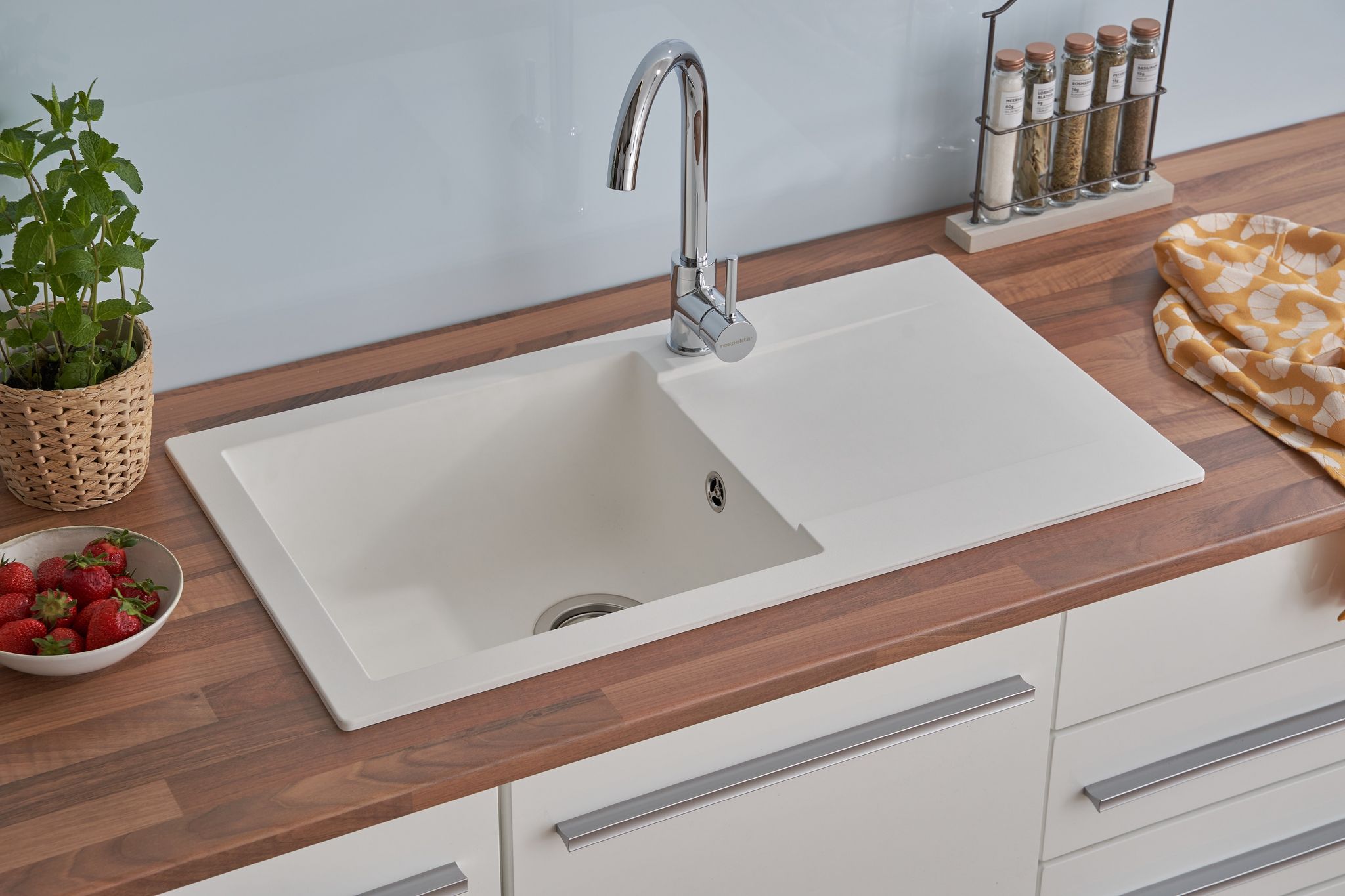 Einbauspüle Küchenspüle Spüle Granit Mineralite 78 X 44 Weiß Respekta Denver