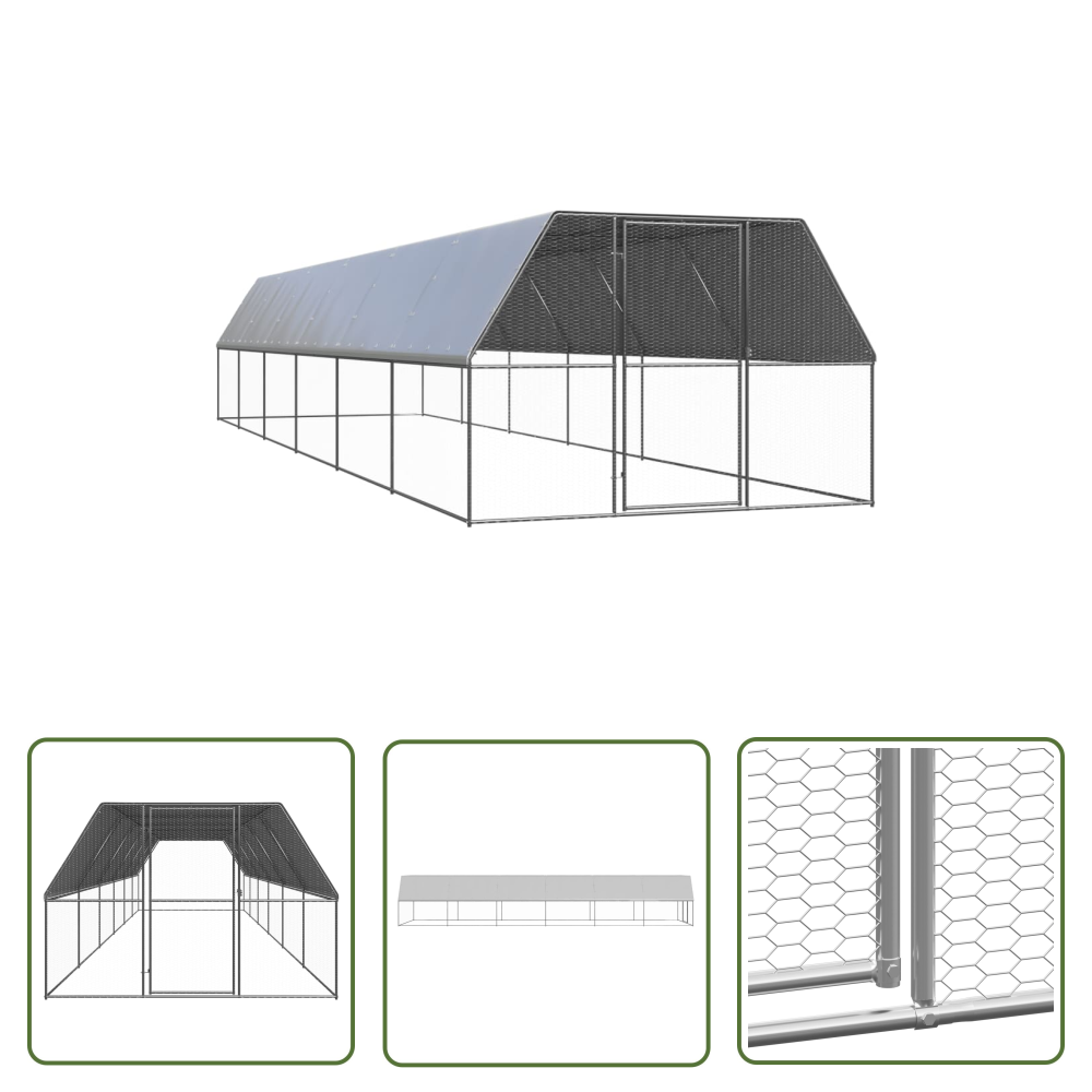 Vidaxl Grau Outdoor-Hühnerkäfig 3X12x2 M Verzinkter Stahl