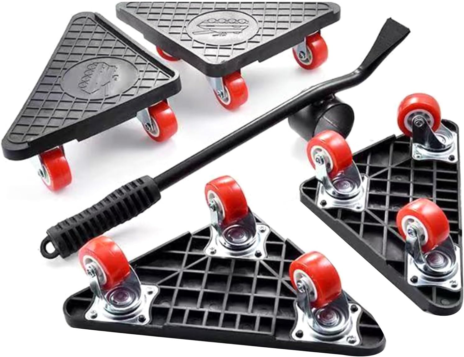 Kit de levage et de déplacement de meubles sur roulettes pivotantes, conception triangulaire, usage intérieur et bureau