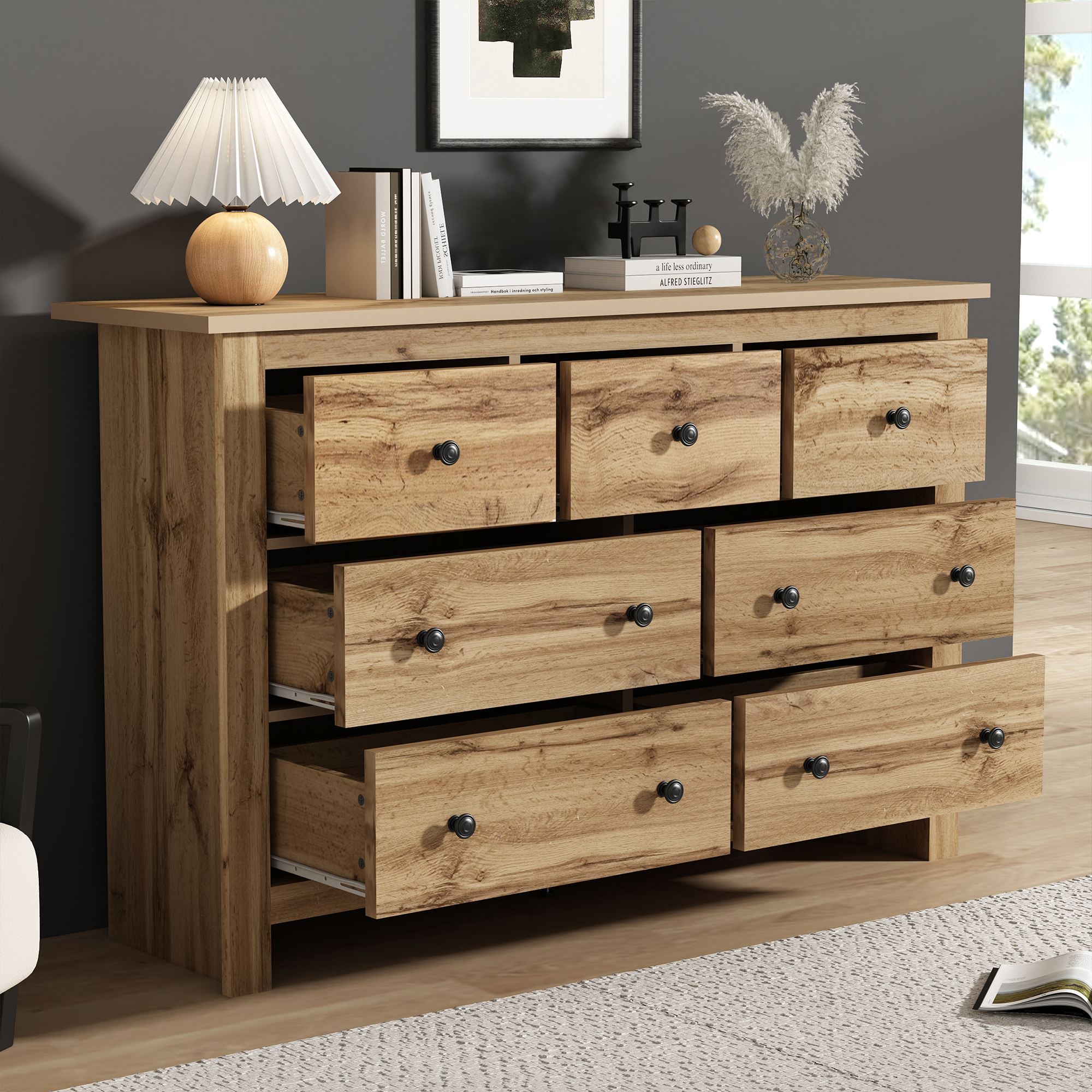Armadio Da Pranzo Moderno E Minimalista Con Grande Capacità, Buffet Con Più Cassetti, Armadio Da Caffè In Legno Originale Con 7 Cassetti Per Ingresso, Cucina, Sala Da Pranzo E Soggiorno