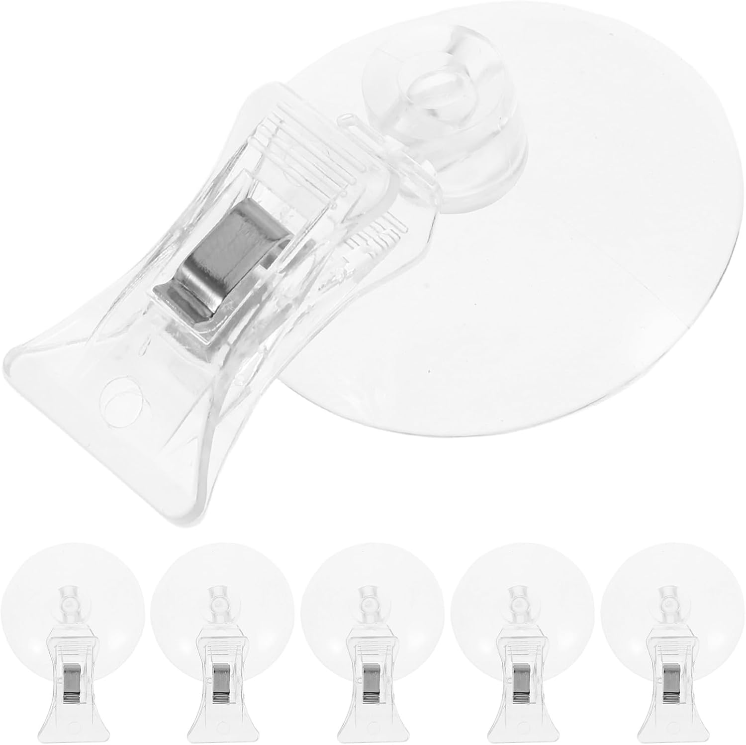 Crochet à ventouse transparent avec pince porte-étiquette, fixation adhésive sur surface lisse, lot de 6