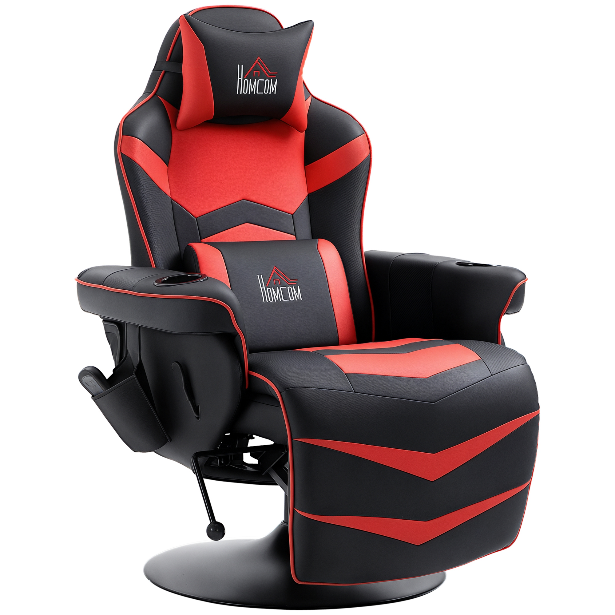 Homcom Relaxsessel Elektrisch Fernsehsessel Massagesessel Mit Liegefunktion Massage 360° Drehbarer Tv Sessel Mit Fernbedienung, Becherhalter Seitentasche, Für Wohnzimmer Kunstleder Rot