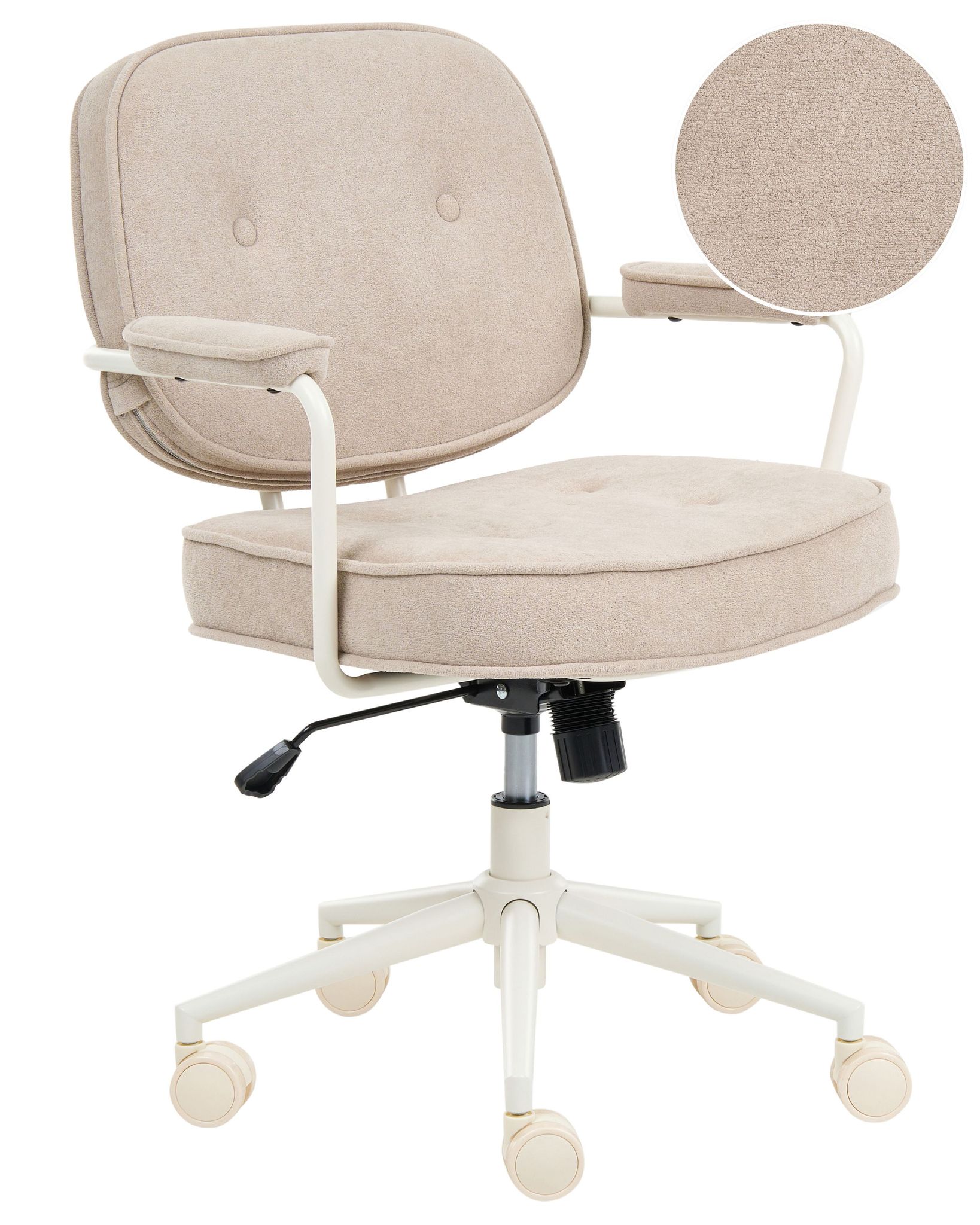 Beliani Office Chair Light Beige Boucle Metal Frame Upholstered Swivel Function Adjustable Office Furniture Paramus