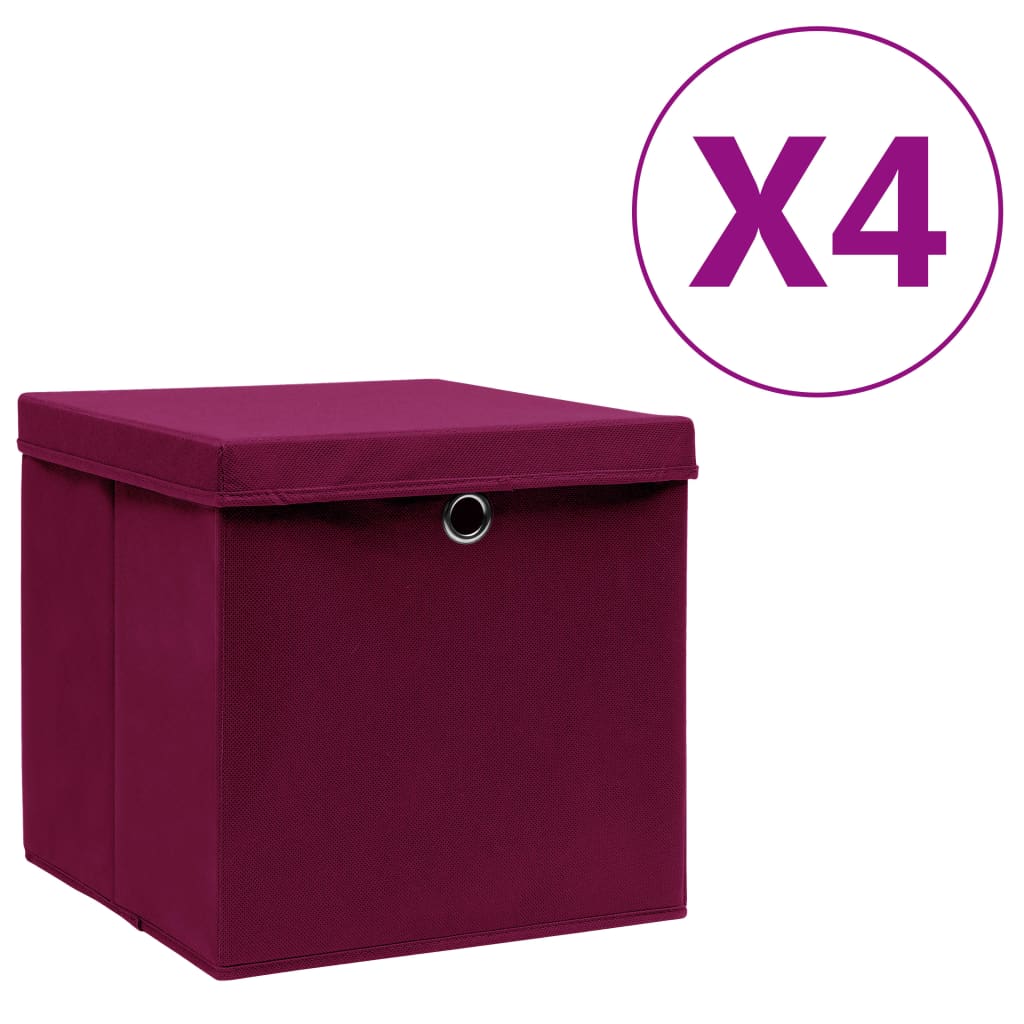 Storage Boxes With Covers 4 Pcs 28x28x28 Cm Dark Red Vidaxl