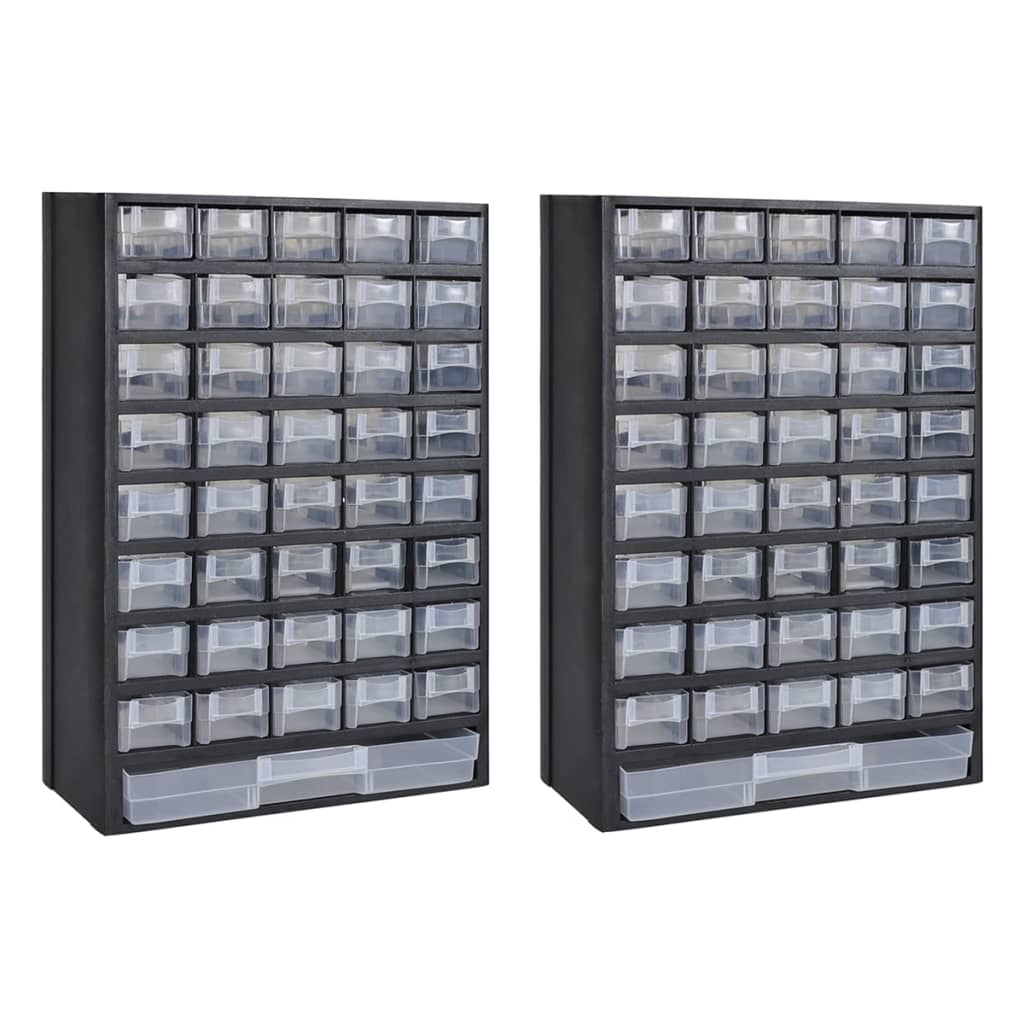Boîtes à outils de rangement 41 tiroirs, plastique noir et transparent, lot de 2