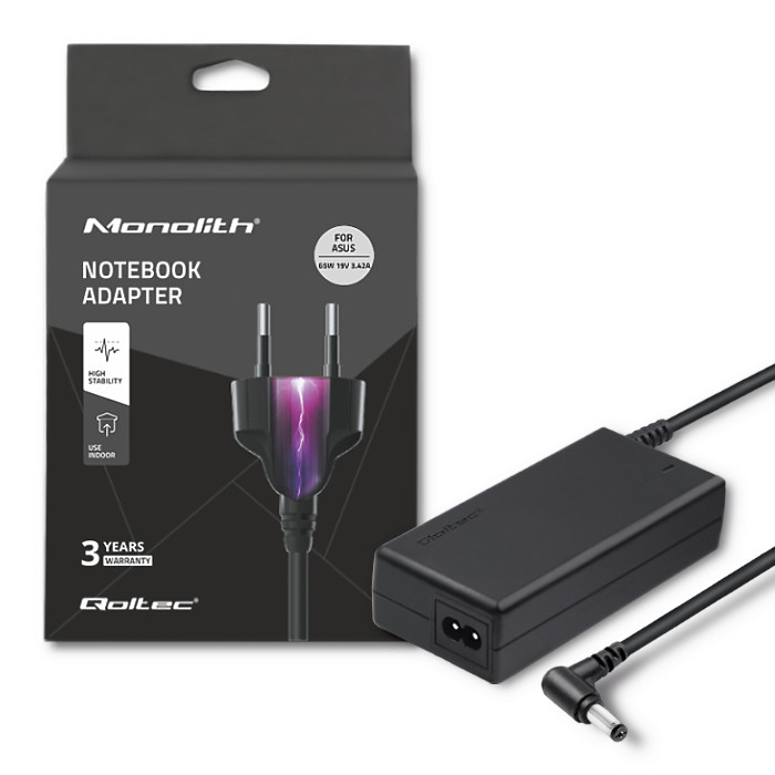 Qoltec Schwarz Netzteil Für Asus Laptop 65W 19V 3,42A 5,52,5 + Netzkabel