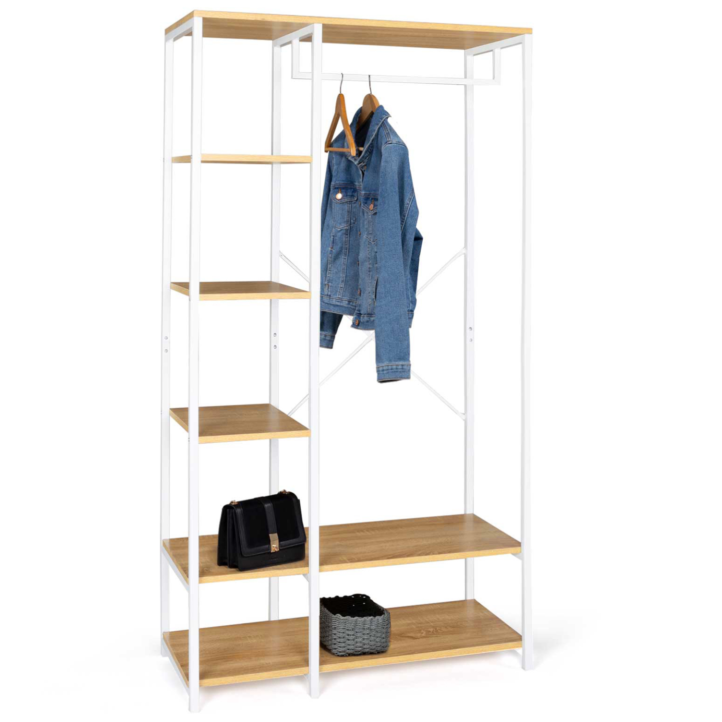 Idmarket – Dressing Penderie 90 Cm – Structure Métal Blanc – 6 Étagères