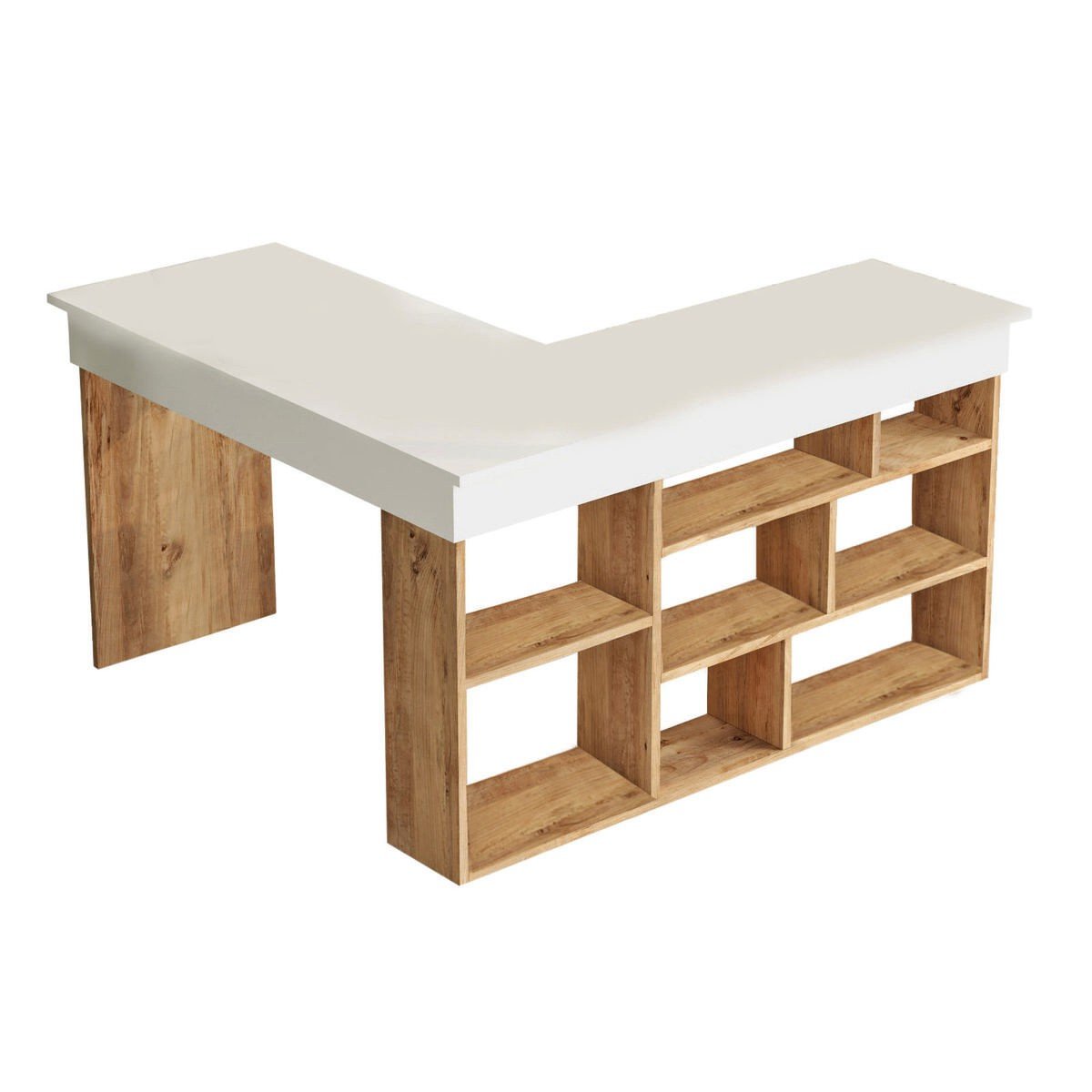 Nordvärk Ct5-Aw Eckschreibtisch Mit 5 Regalen – Weiß Und Atlantic Pine Melamin (129X120) Für Büro - Image 3