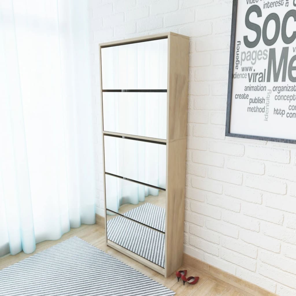 Shoe Cabinet 5-layer Mirror Oak 63x17x169.5 Cm Vidaxl