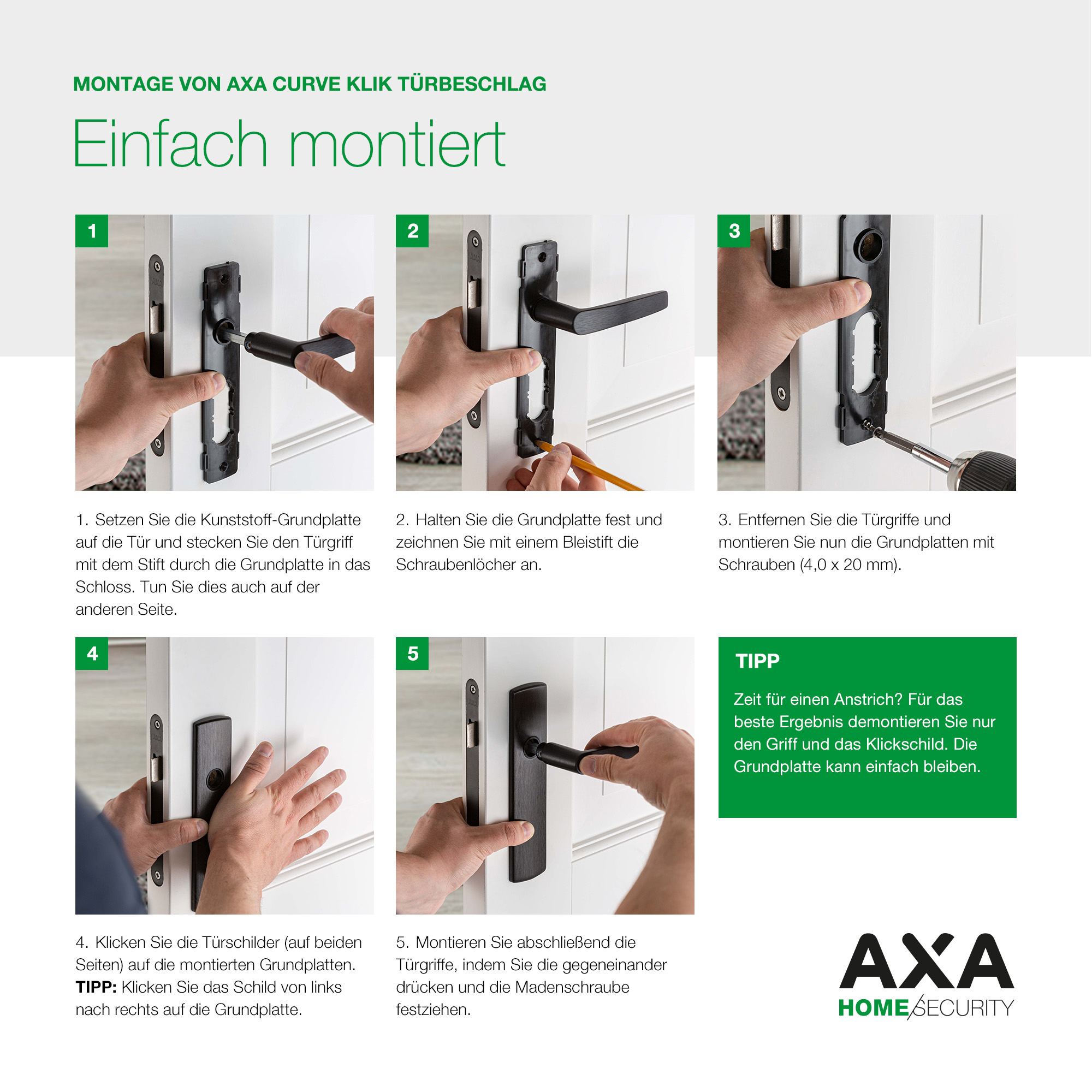 Axa Türbeschlagset Für Innentüren - Gebogener Klickblock - Türgriff Aus Aluminium - Türgriff Mit Schutzabdeckung