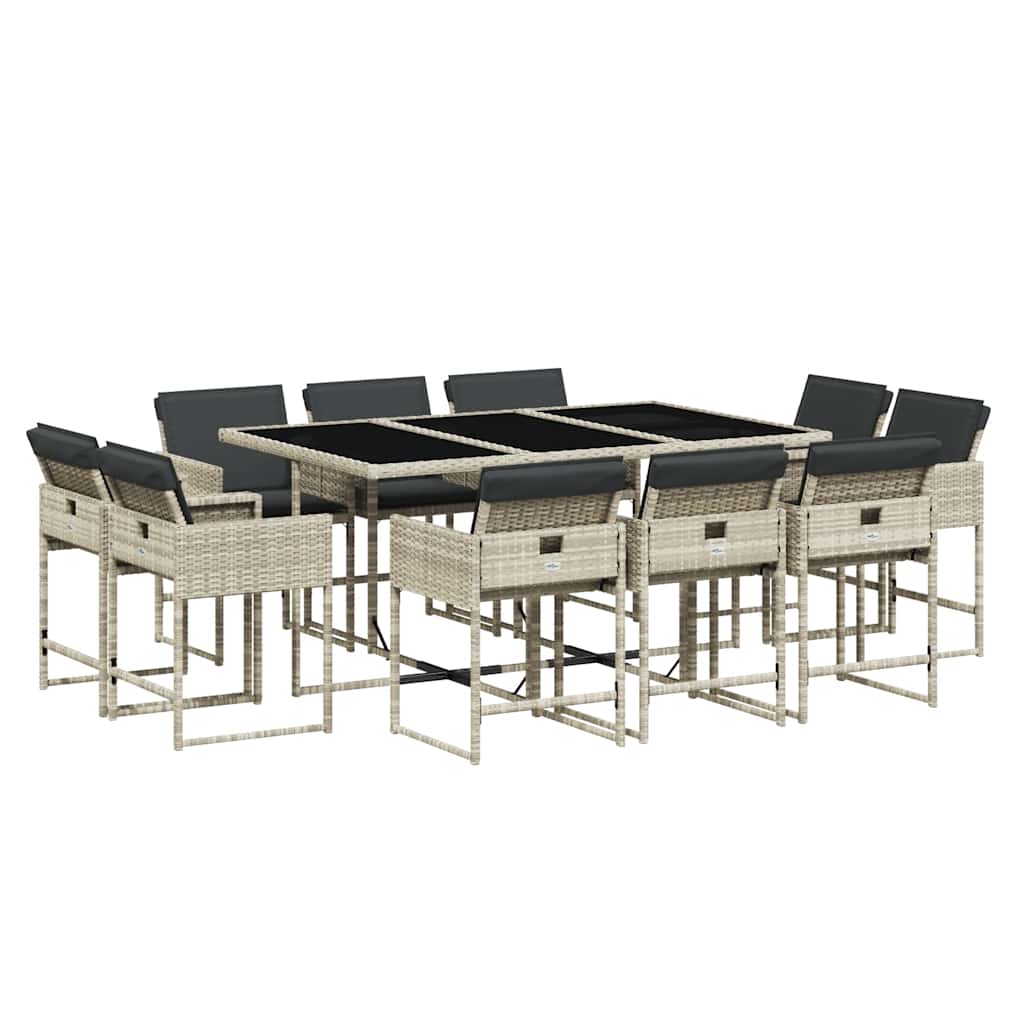 11 Piece Garden Dining Set With Cushions Light Grey Poly Rattan Vidaxl