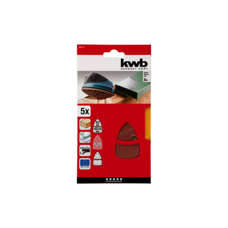 Photo de kwb Triangles abrasifs QUICK-STICK · grain 120 · lot de 5