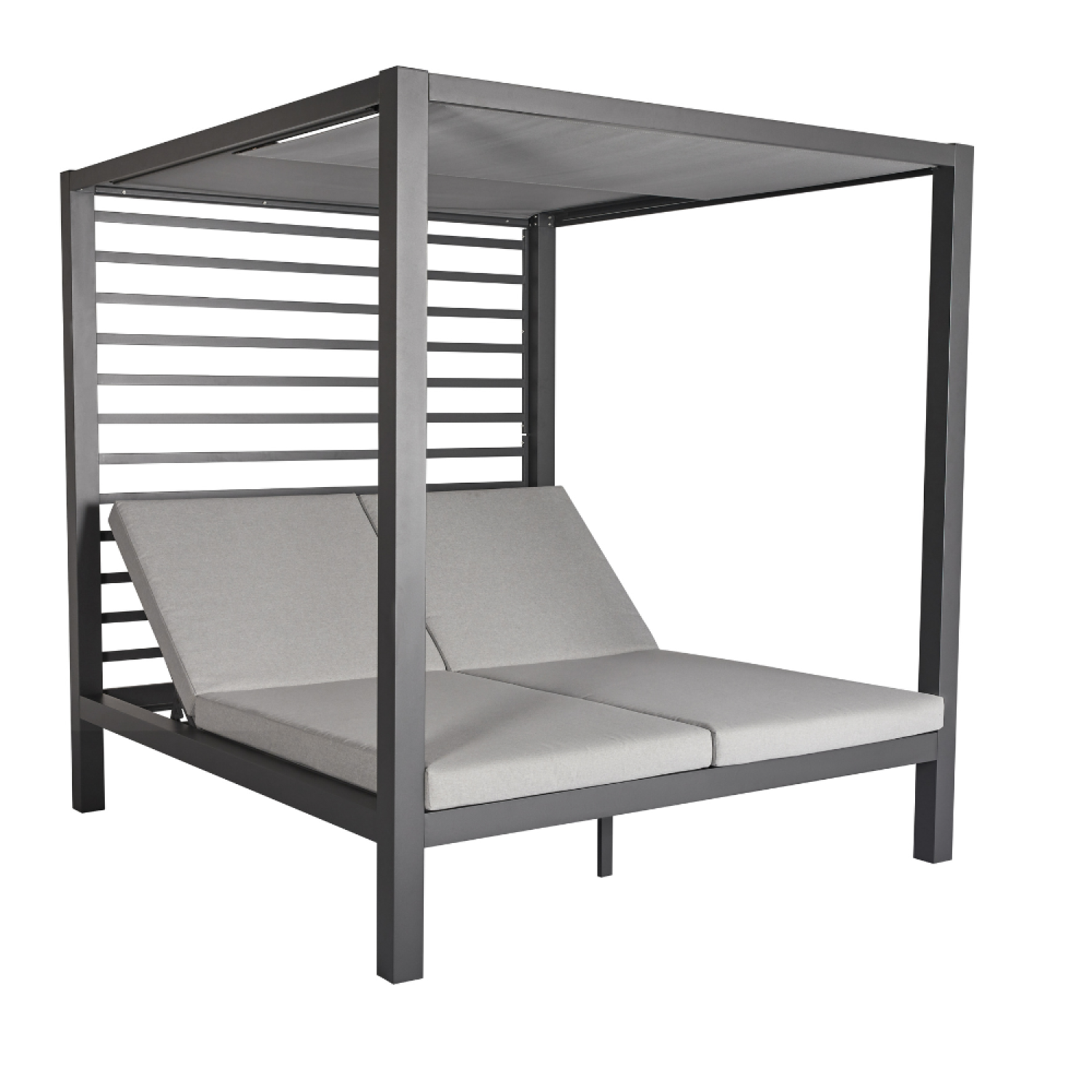 Concept-usine – Lit De Jardin 2 Places En Aluminium Gris Foncé – Dossier Inclinable – Coussins Déhoussables Et Imperméables – Dimensions 208 X 188 X 205 Cm