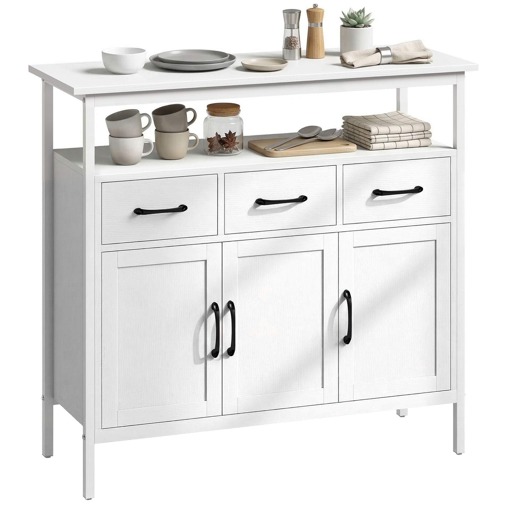 Homcom – Buffet Bas De Cuisine 3 Portes – 3 Tiroirs – Compartiment