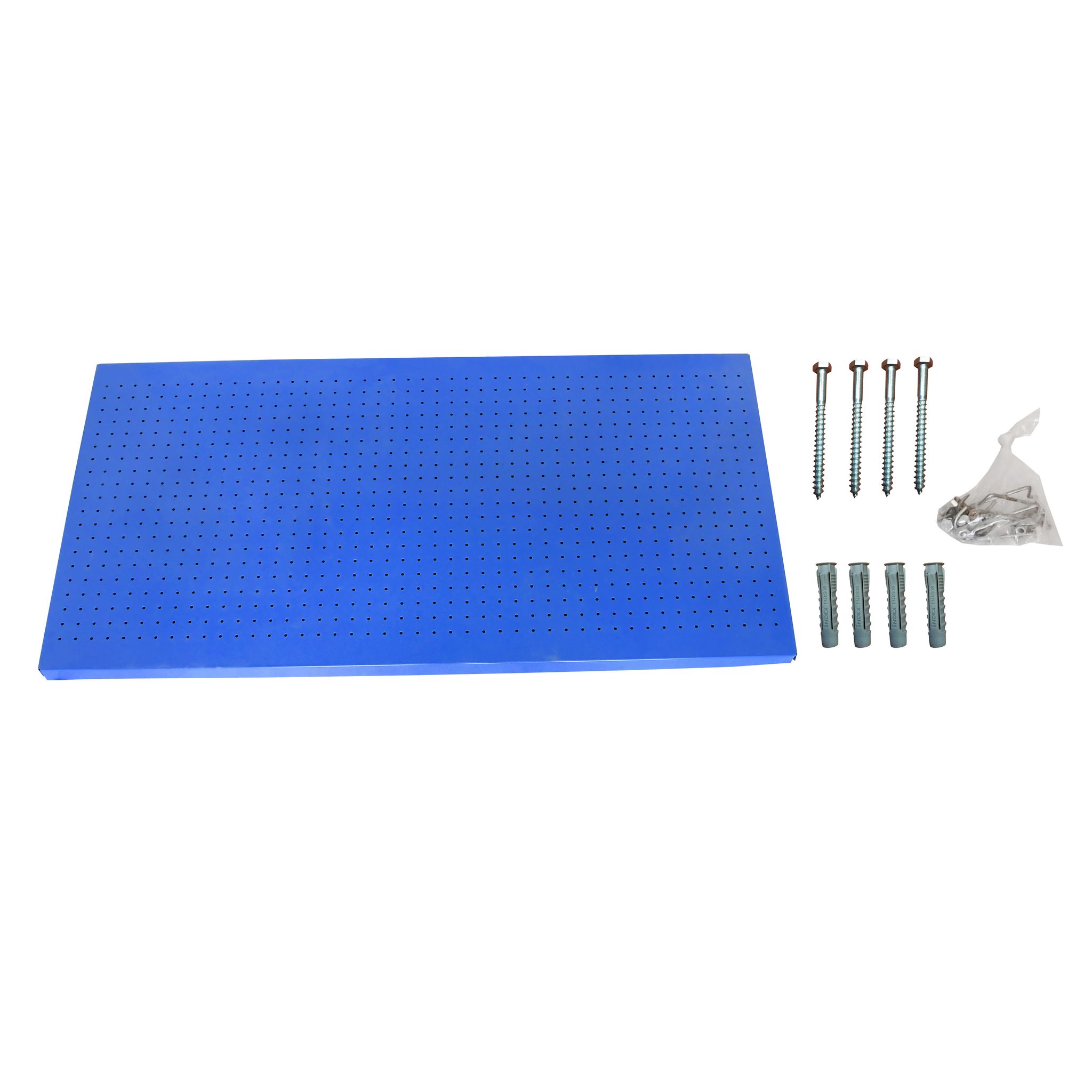 Panneau mural perforé porte-outils bleu 400x1500x35 mm, 8 crochets fournis