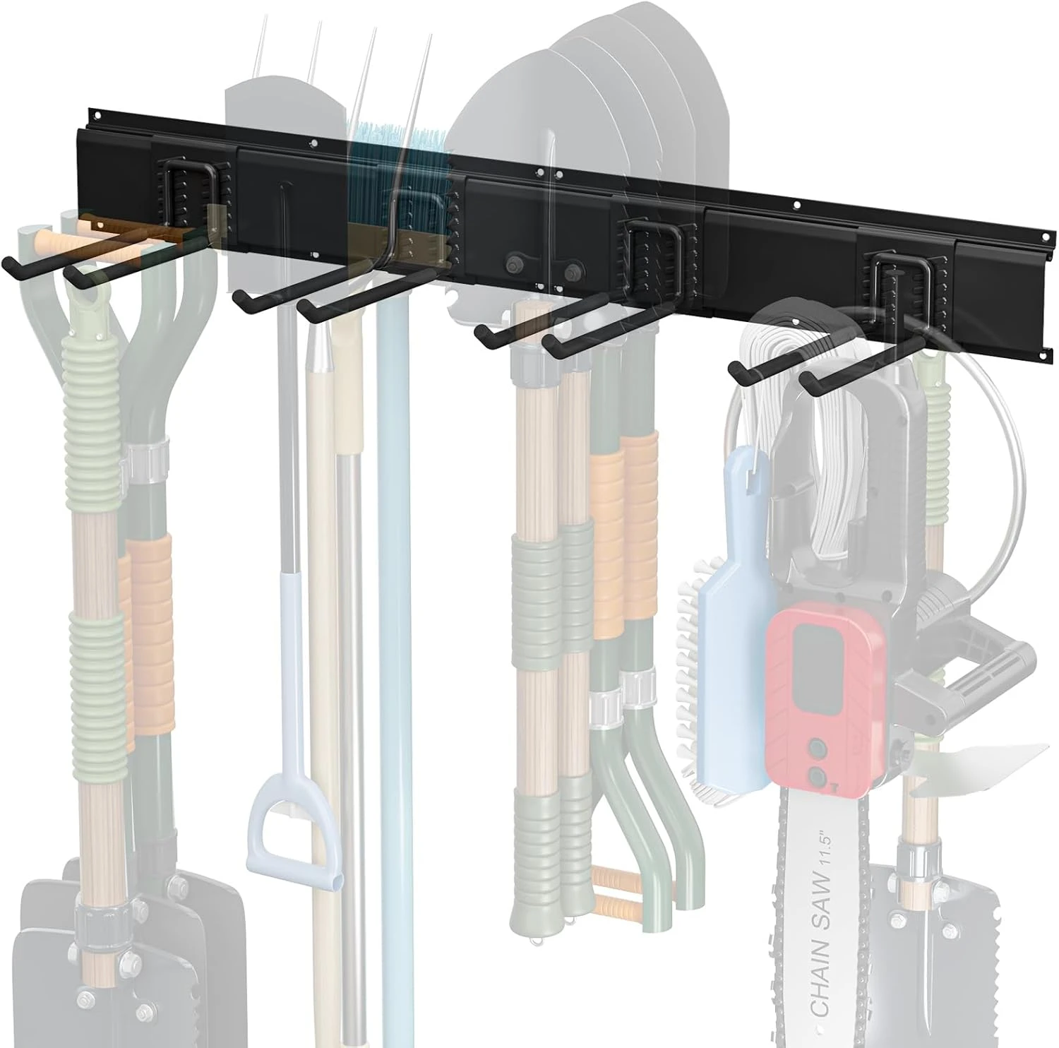 Support mural de rangement d'outils en métal, 4 crochets double couche, charge 148 kg