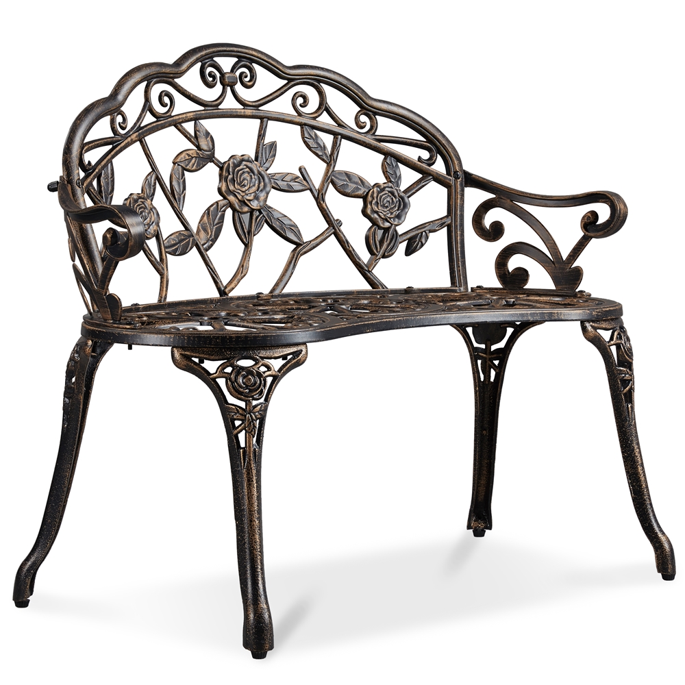 Yaheetech Banc De Jardin Extérieur Mobilier De Jardin En Aluminium Siège De Parc 99,5 X 57 X 78,5cm Bronze