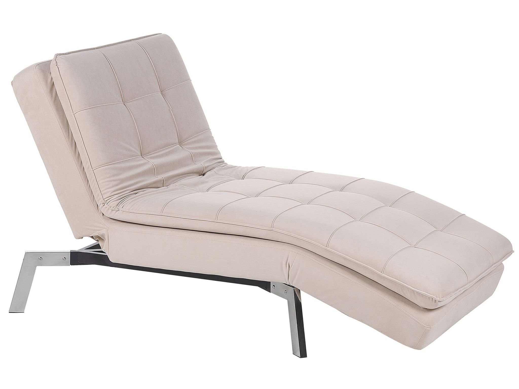 Beliani - Chaiselongue Beige Samtstoff Verstellbarer Kopfteil Schlaffunktion Retro Design Glamouröser Stil
