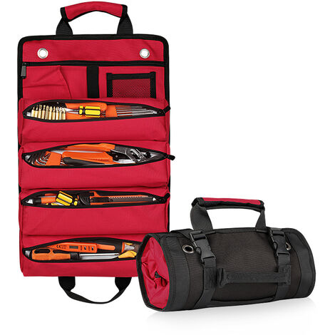 Sac à outils multifonctionnel 51 × 32 cm en tissu Oxford, poches multiples, rouge