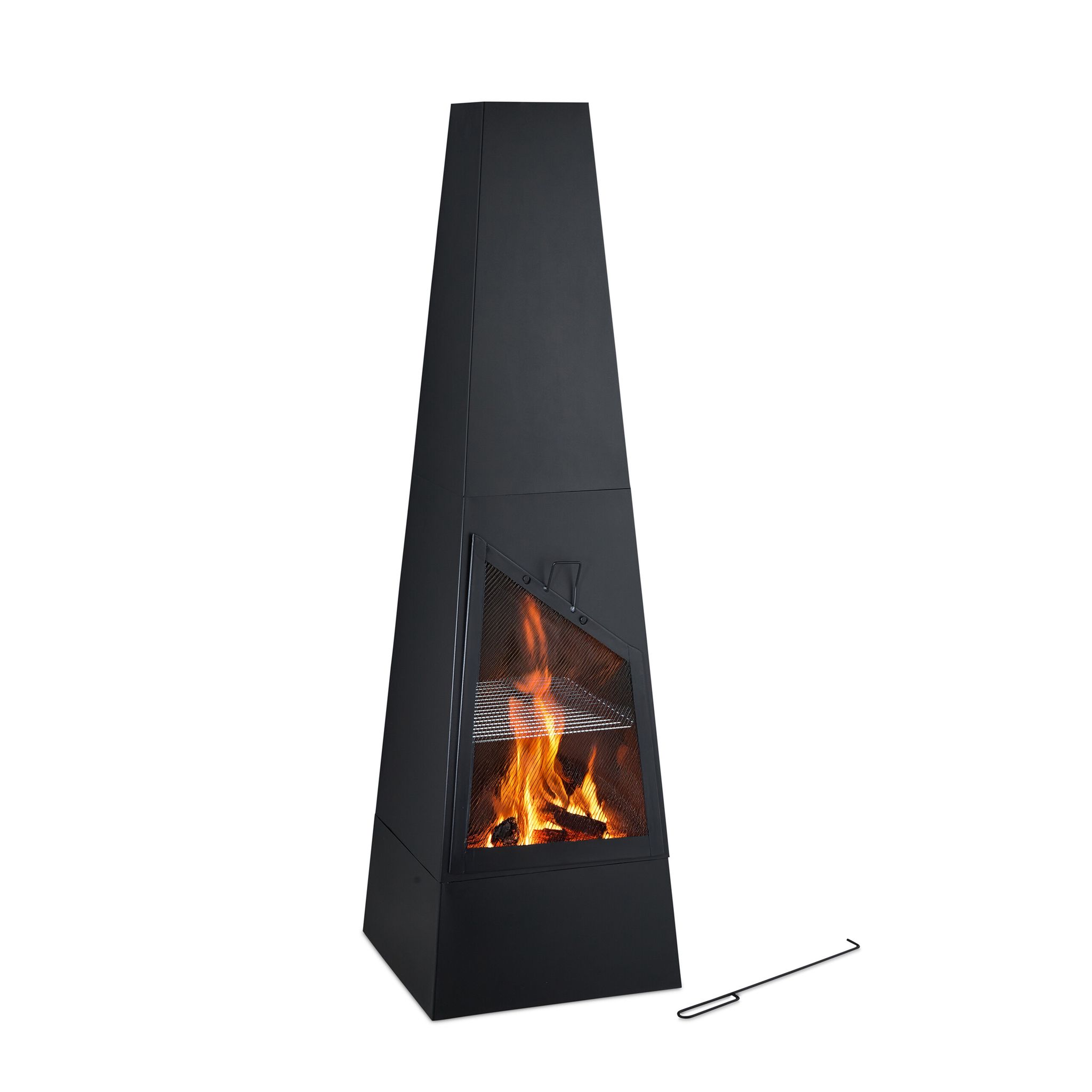 Relaxdays Chimenea Exterior con Barbacoa, Caja Cenizas, Salvachispas, Atizador