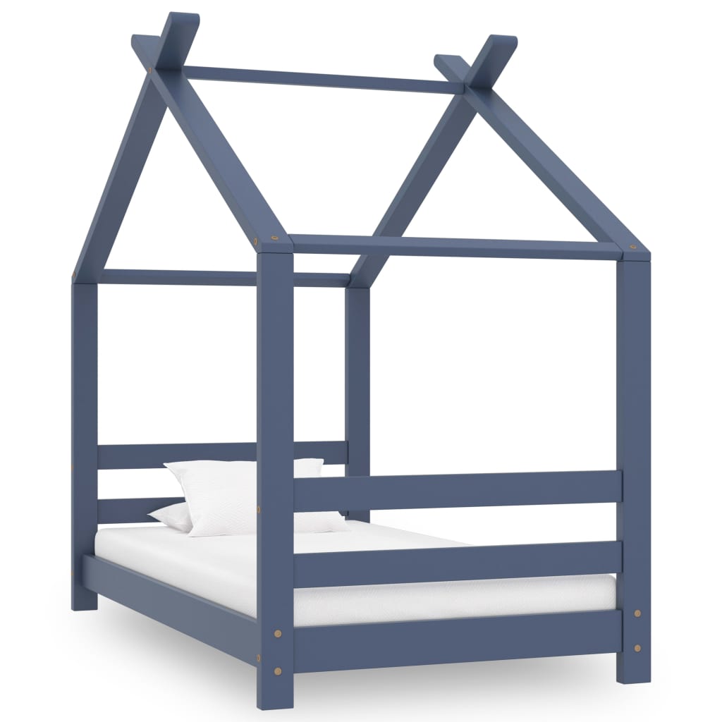 Cadre De Lit D'Enfant Gris Bois De Pin Massif 70x140 Cm Vidaxl