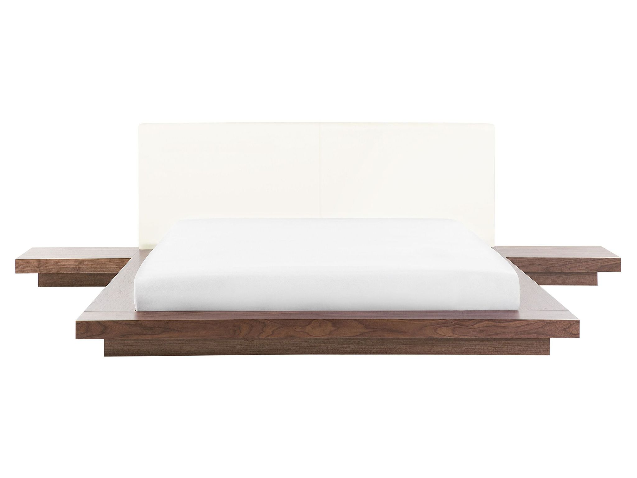 Beliani Modern Eu King Size Waterbed 5ft3 With Mattress Side Tables Faux Leather Headboard Mdf Brown Ash Wood Zen
