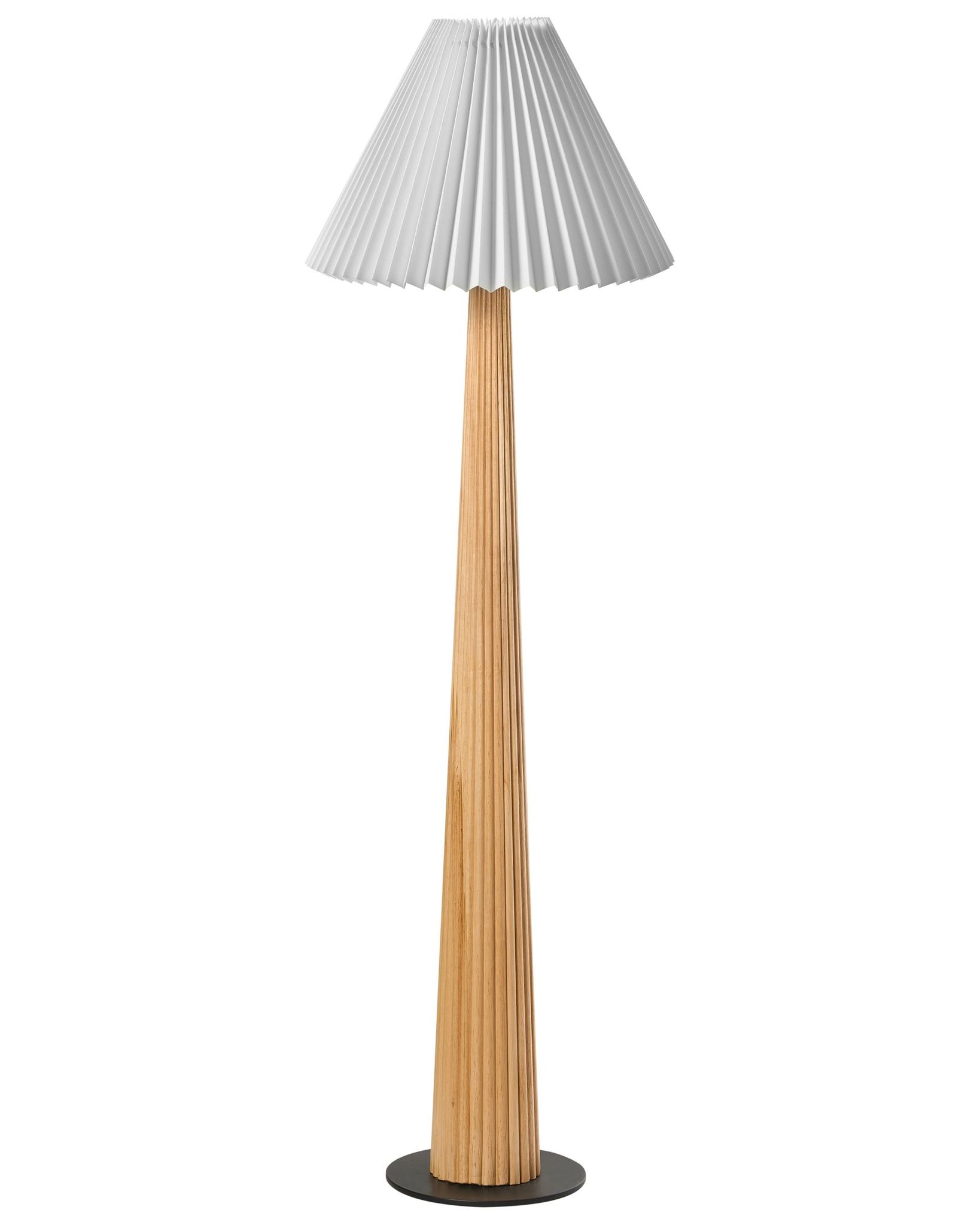 Lampadaire Industriel Avec Abat-jour En Tissu Et Base En Bois D'Hévéa