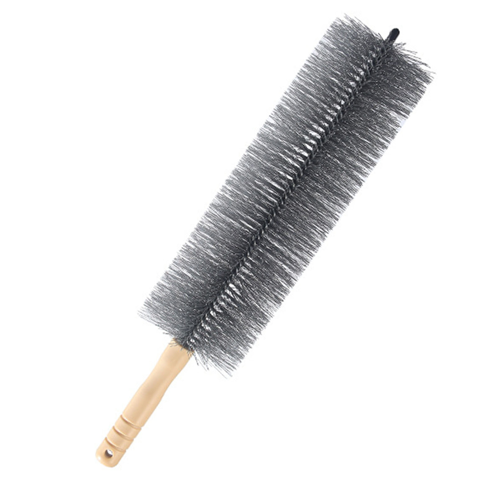 Brosse de nettoyage double face flexible 42 cm, poils doux et durs, manche fil d'acier, gris