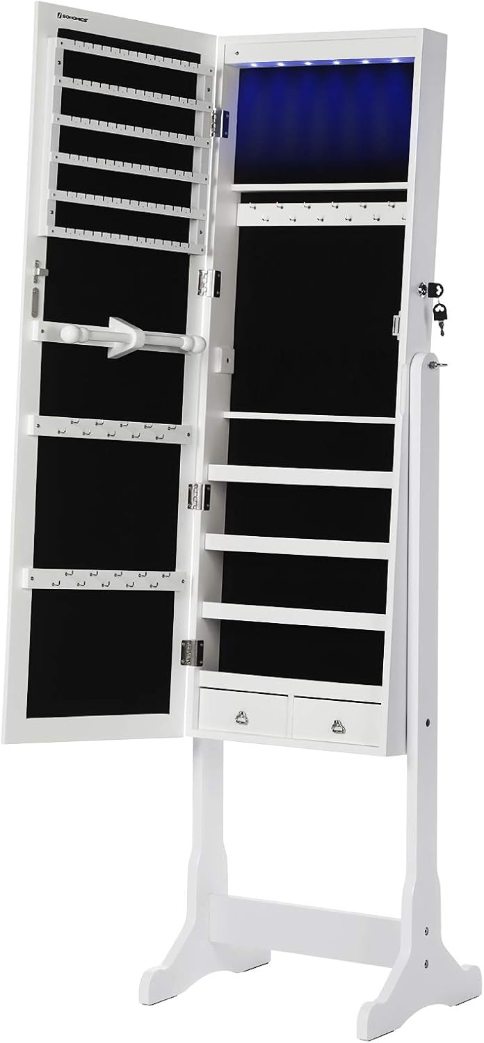 Armoire À Bijoux Armoire De Rangement Sur Pieds Avec Serrure Et Led