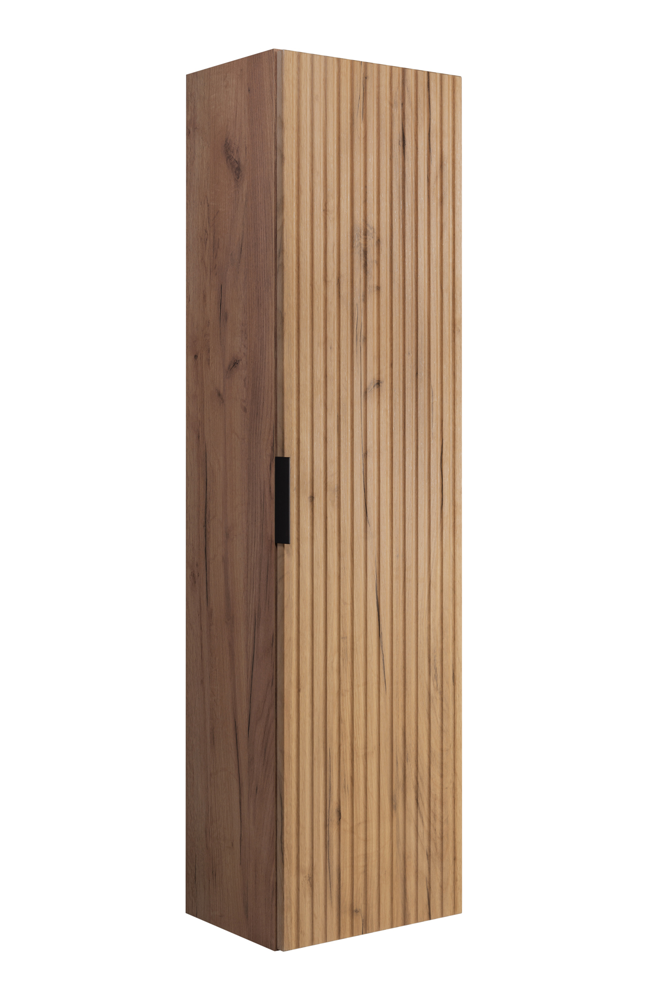 Furnidea - Meuble Colonne Suspendu De Salle De Bain Flow Chêne 35 X 136 Cm- Une Porte - Façades Rainurées