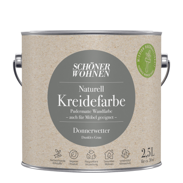 Schoner Wohnen - Schöner Wohnen Naturell Kreidefarbe 2,5 Ltr. Donnerwetter Dunkles Grau