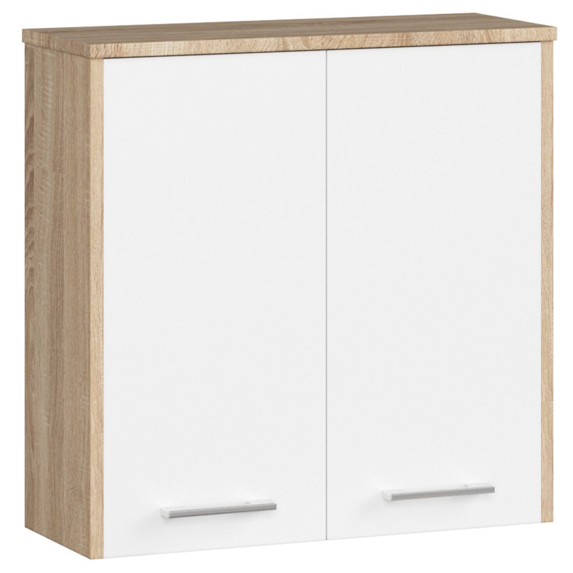 Akord - Armoire Salle De Bains Fin Accr. Au Mur Chêne Sonoma 60 Cm 2 Portes Façade Blanche 2 Étagères 60x22,5x60 Cm