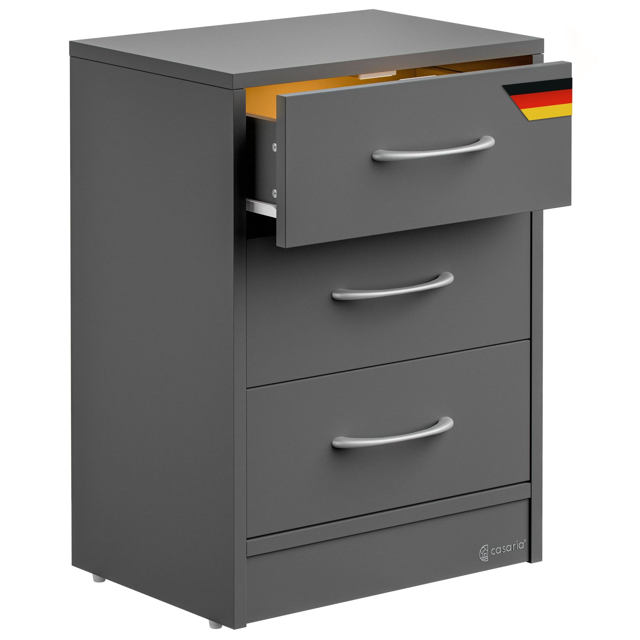 Nachttisch Eloise 3 Schubladen Kabelführung Wandbefestigung Boxspringbett Schlafzimmer Nachtschrank Nachtkonsole Nachtkommode Holz 54x39x28cm Anthrazit Led - Casaria