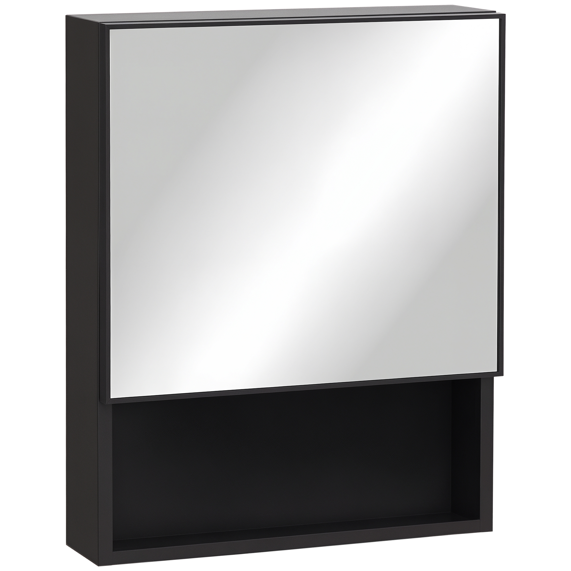 Spiegelschrank Bad, Badezimmerschrank Mit Spiegeltür, Badschrank Mit 2 Innenböden Und 1 Offenem Regal, Hängeschrank Wandschrank, Schwarz, 46 X 13,5 X 58 Cm - Kleankin
