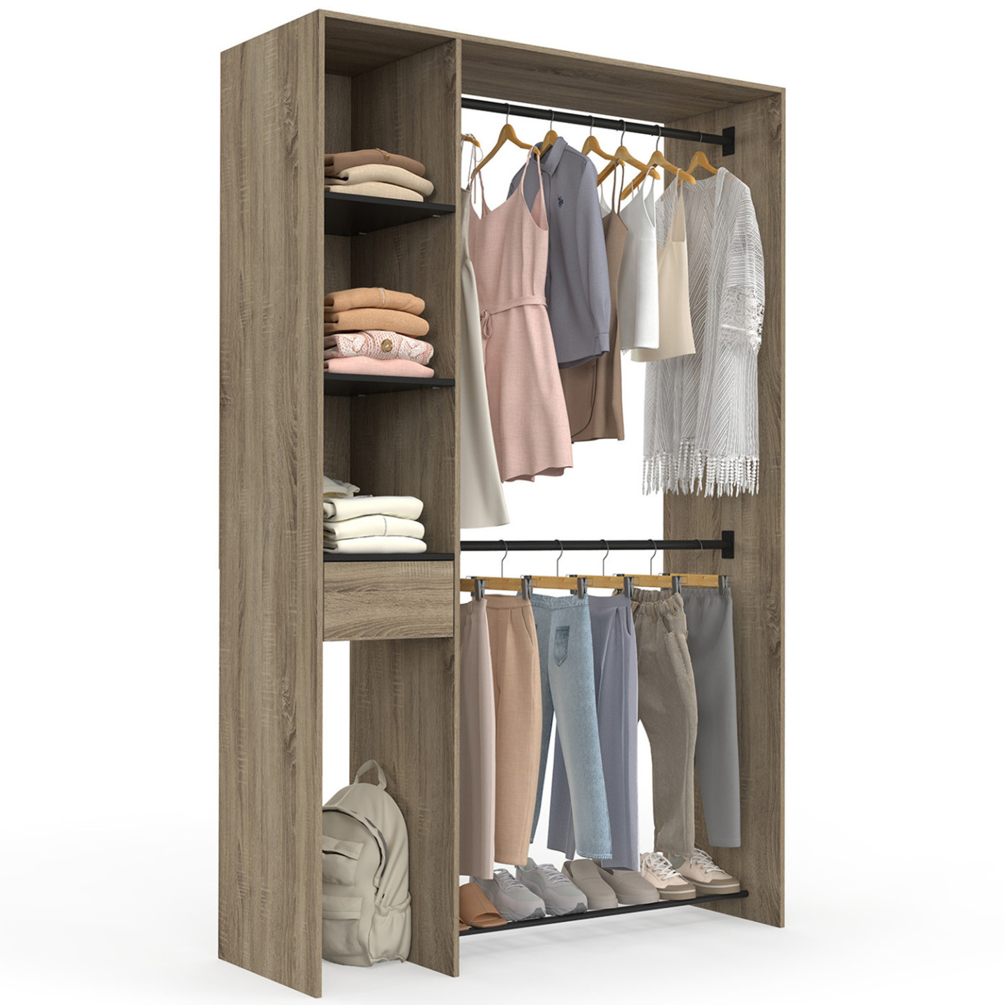 Idmarket – Dressing Double Penderie 110 Cm – 2 Barres De Penderie – 3