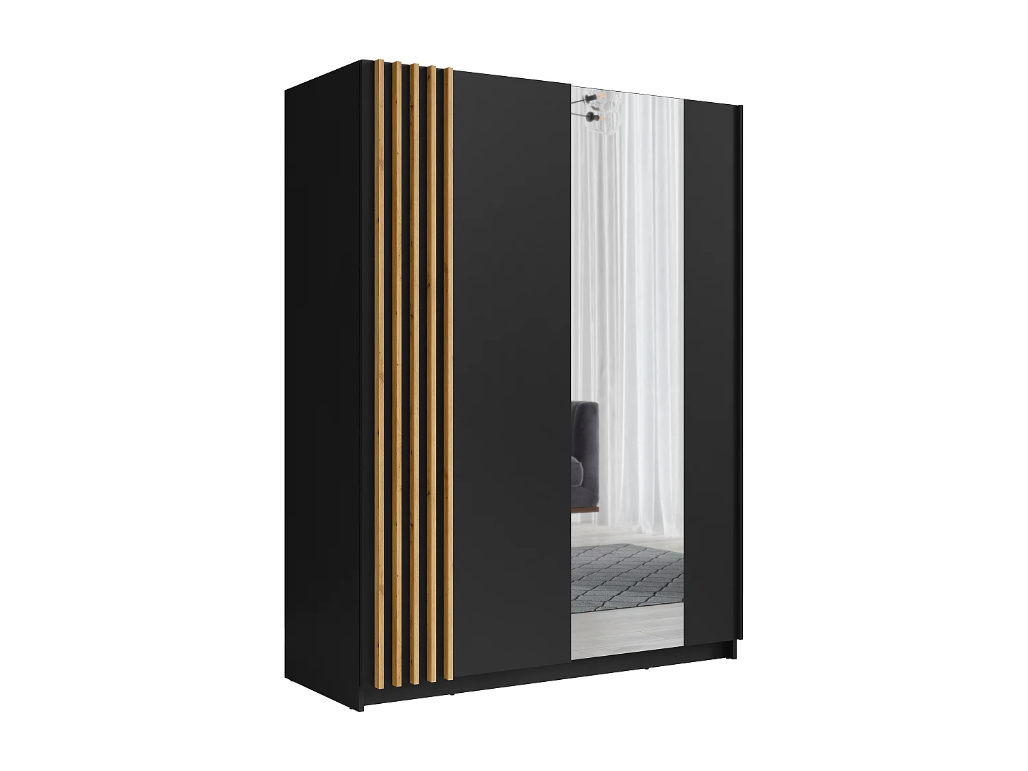 Vente-unique – Armoire Coulissante 2 Portes Avec Miroir – Longueur 150