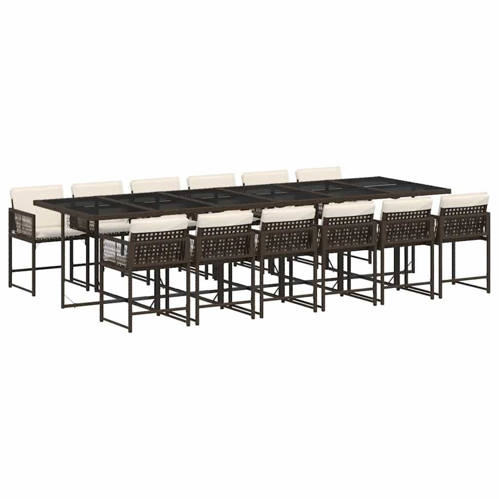 13 Piece Garden Dining Set With Cushions Brown Poly Rattan Vidaxl