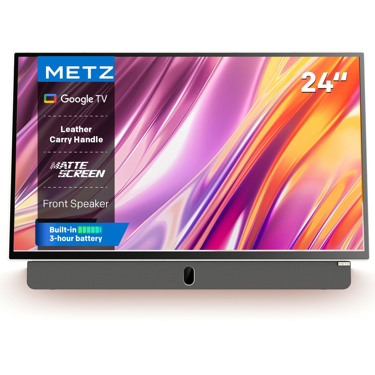 Metz Tv Portatilede 24 Pollici Con Durata Della Batteriade 3 Ore De Companion Series 1080p Fhd Smart Google Tv, Matte Display, Hdr10, Dolby Audio, Led, Bluetooth, Chromecast E Google Assistant.