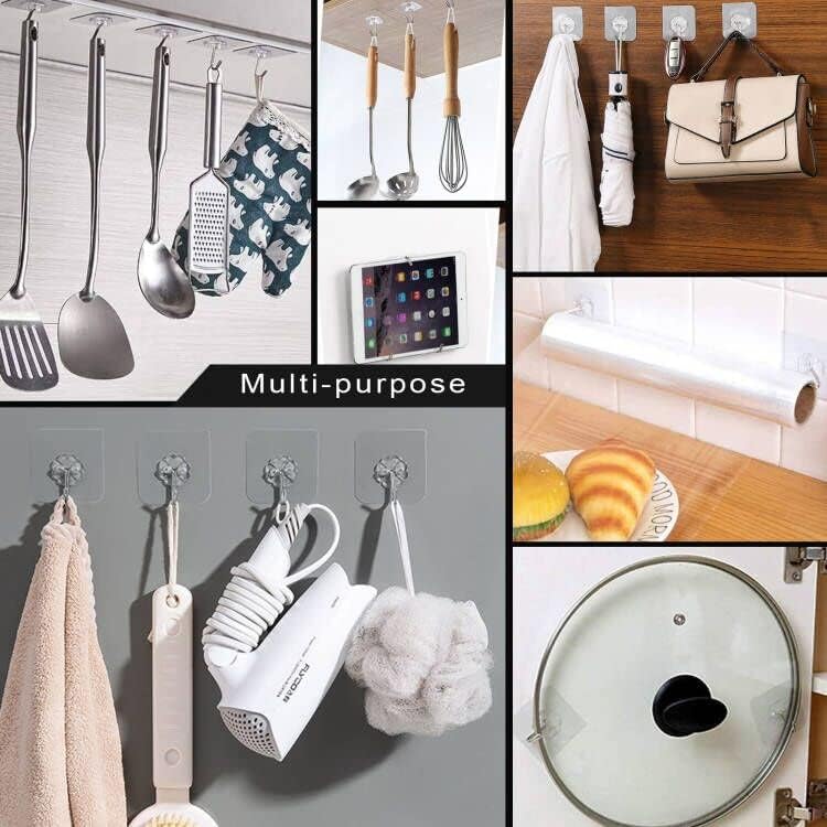 Crochets muraux adhésifs ultra-résistants 10 kg, transparents et étanches, sans perçage, lot de 16